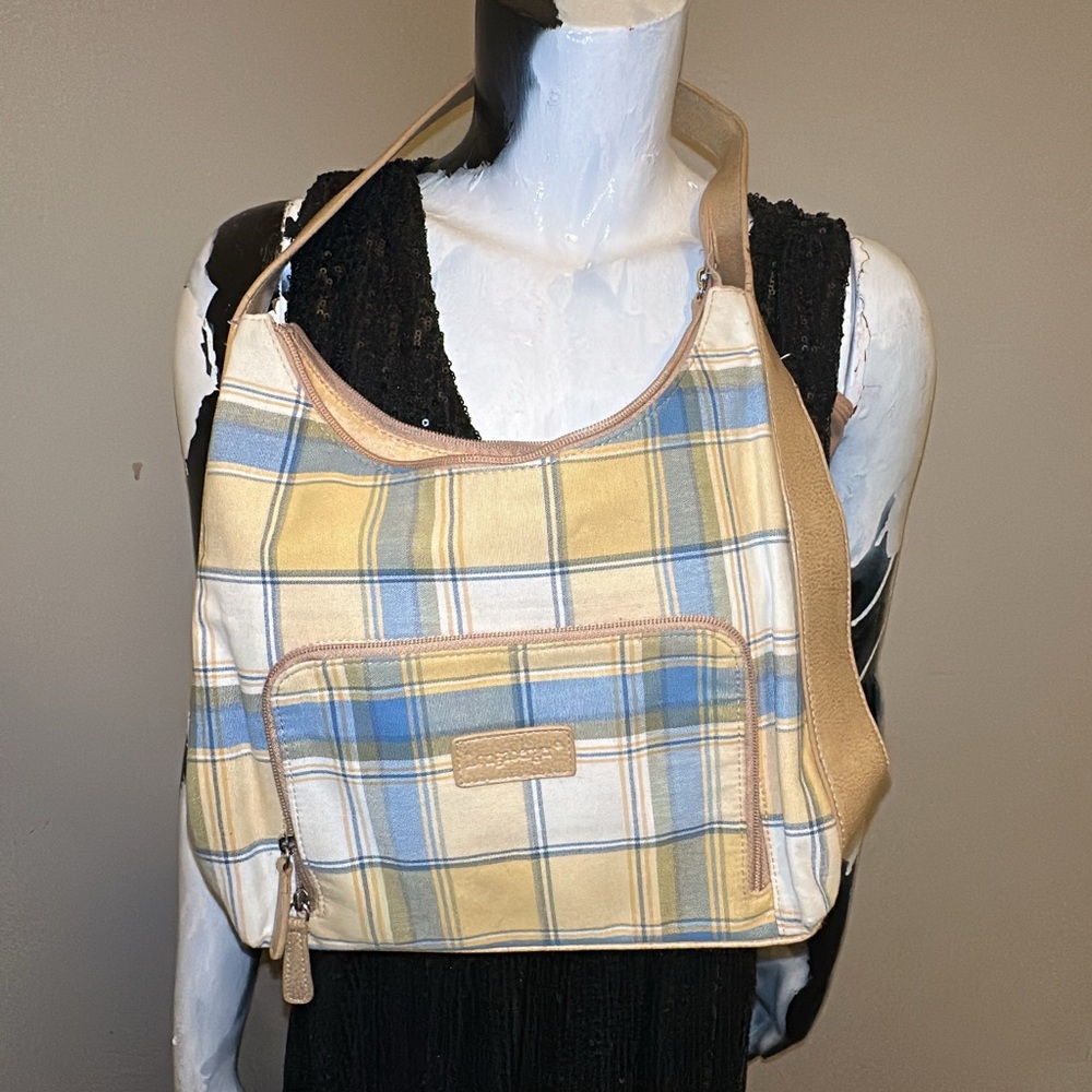 Longaberger Plaid Shoulder Bag in Yellow and Blue